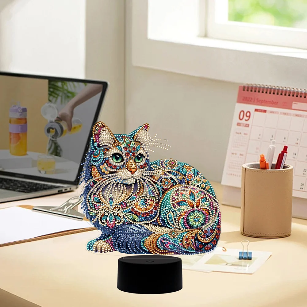 DIY Cat Acrylic Diamond Painting Night Light 5D DIY Diamond Painting Lamp