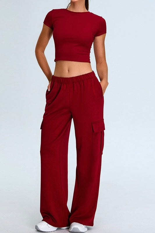 Crop Tee & Cargo Pants Two Piece Set