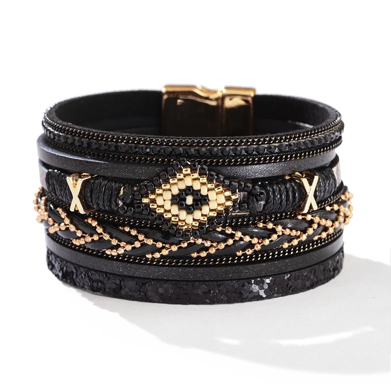 Stylish Bohemian Handwoven Devil's Eye PU Leather Bracelet