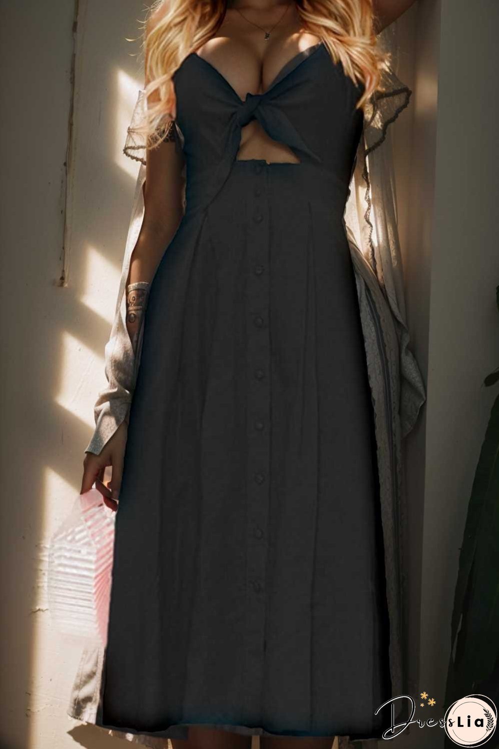 floral v neck tie spaghetti strap beach midi dress