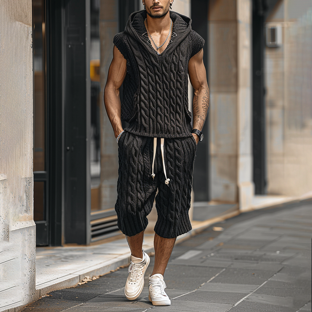 Men's Knitted Short Sleeve Hooded Suit-inspireuse