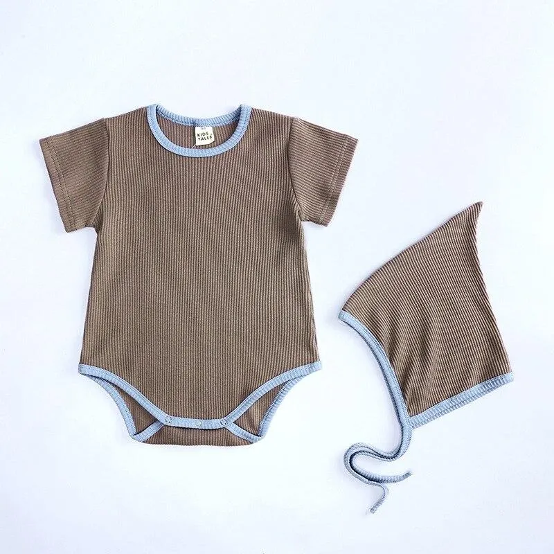 Newborn Infant Baby Boys Girls Pure Color Rompers Clothing Summer Kids Boy Girl Short Sleeve Rompers Clothes And Hat