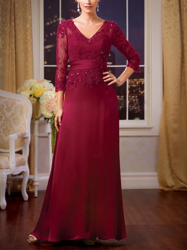 V-Neck Lace Solid Color Maxi Dress