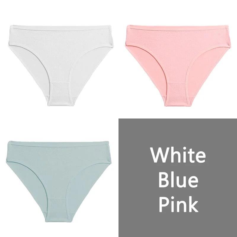 FINETOO S-XL Cotton Panties Women Low-rise Briefs Underpants Ladies Comfortable Underwear Fashion Jacquard Panty Lingerie 3Pcs
