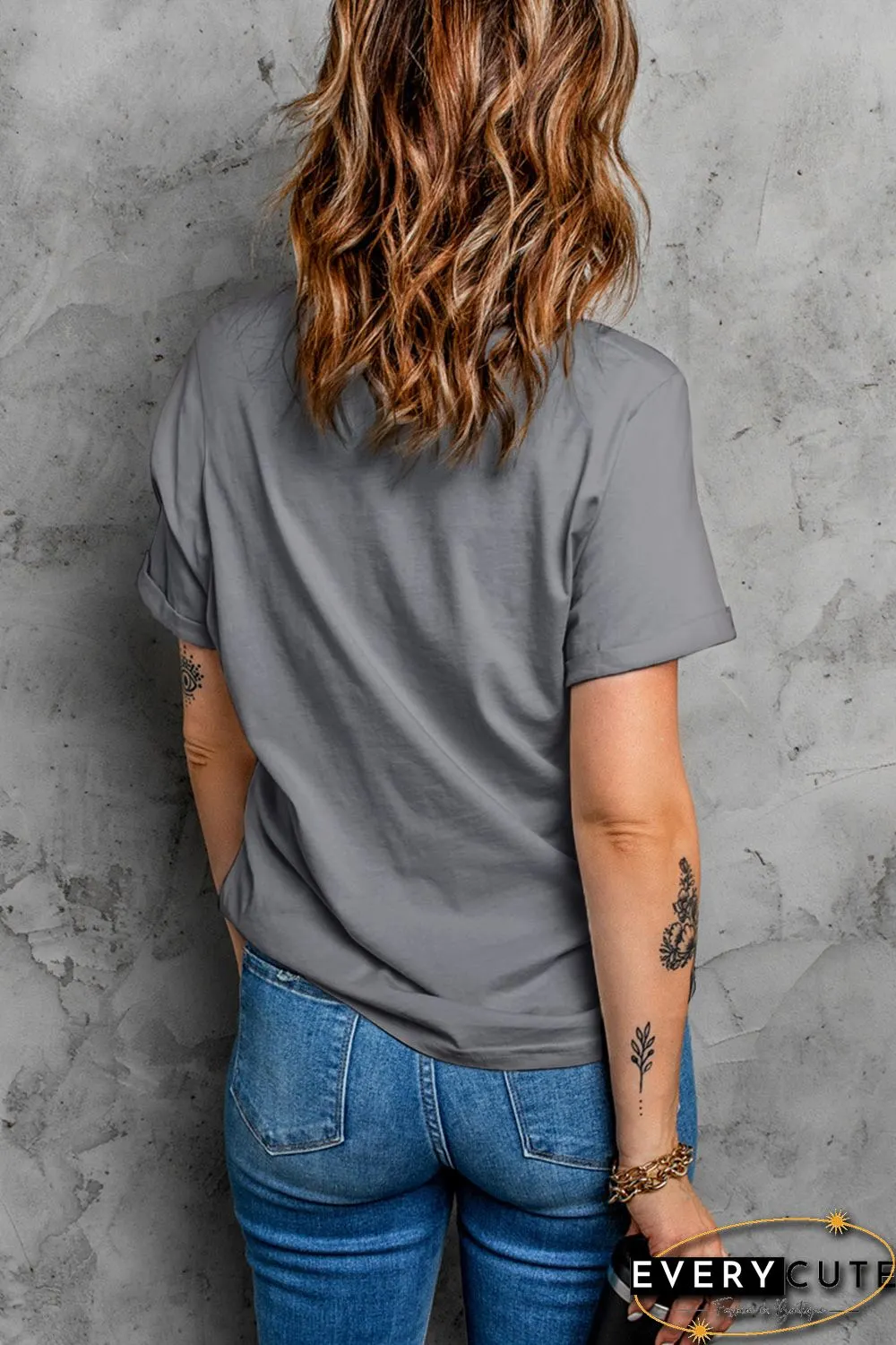 Gray Valentine's Day Large Heart Shape Print Graphic T Shirt