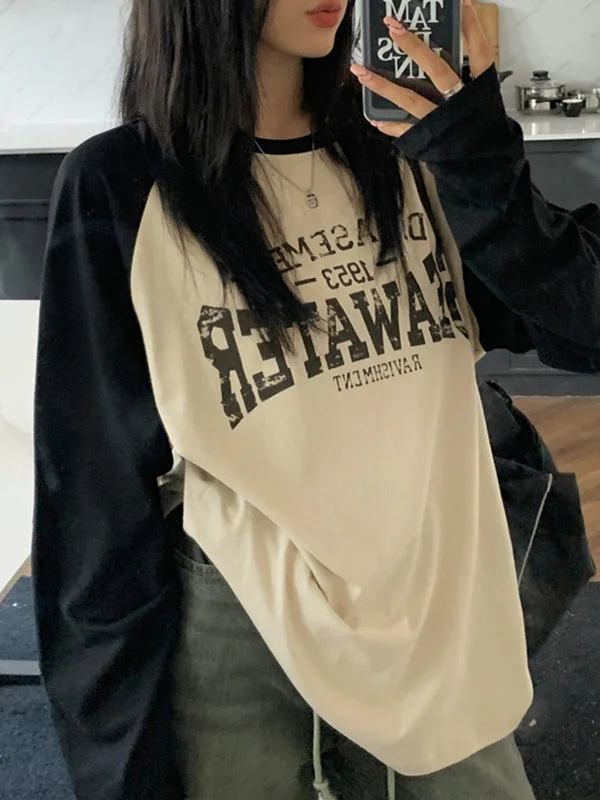 Brownm raglan long sleeve T-shirt with printed slogan