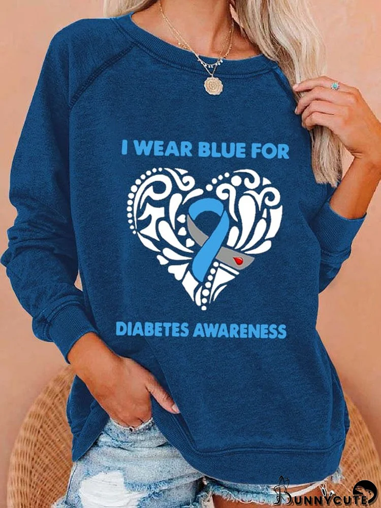 Women's I Wear Blue For Diabetes Awareness Print Long Sleeve Sweatshirt