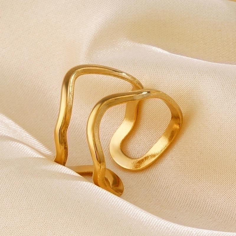 2 Pieces 304 Stainless Steel 18K Gold Plated IG Style Minimalist Lines Open Rings