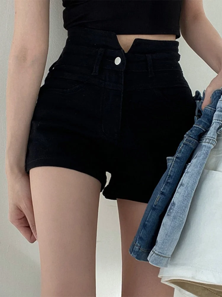 Jacuqeline Summer Low Waist Casual Harajuku Women's Shorts 2022 Asymmetri Pocket American Workwear Button Short Pants Street Y2K