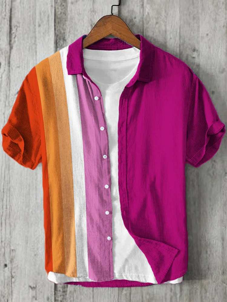 VChics Lesbian Flag Inspired Colorblock Linen Shirt