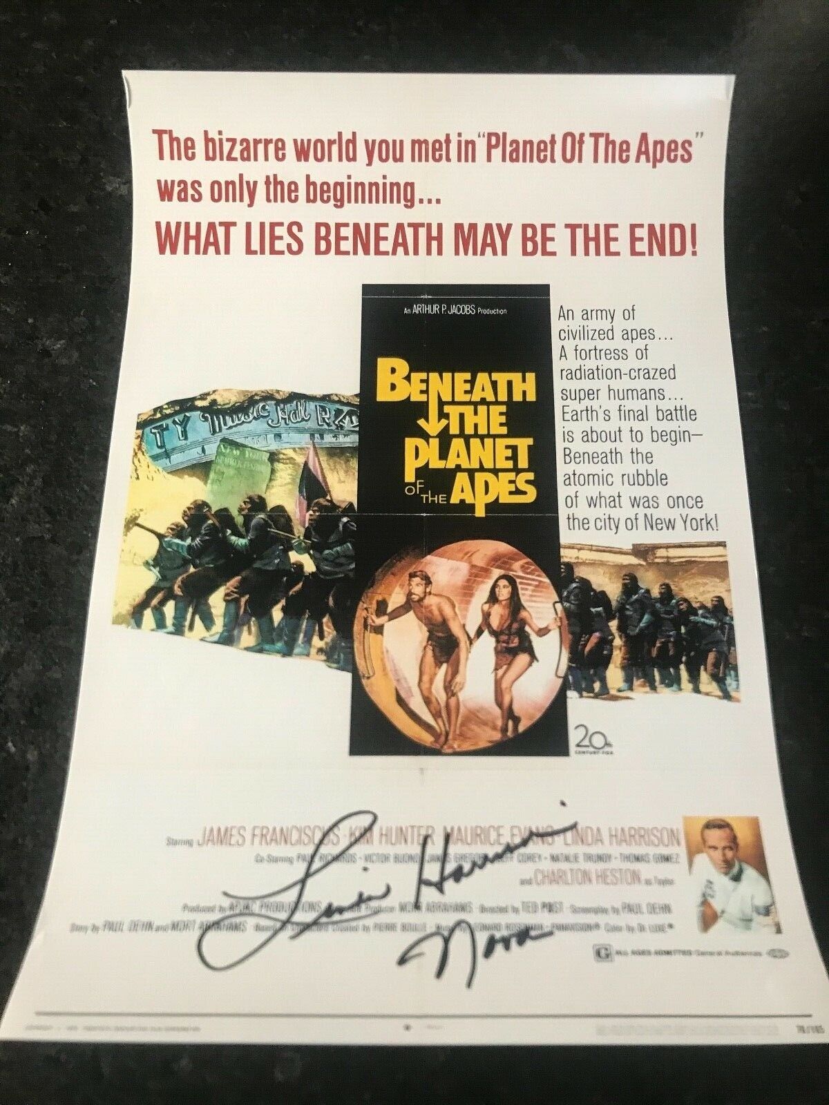 * LINDA HARRISON * signed 12x18 poster * BENEATH THE PLANET OF THE APES * 1