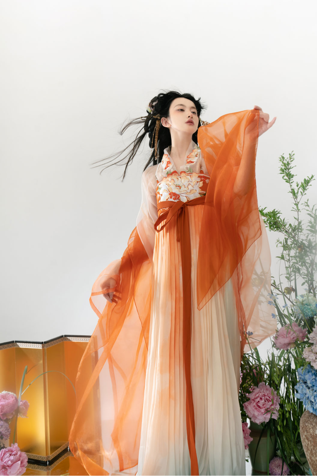 Song Dynasty Orange Hanfu Dress with One-Piece Kouzi Skirt and Wide-Sleeved Ruqun - juxiang 橘香  Stupa Stones
