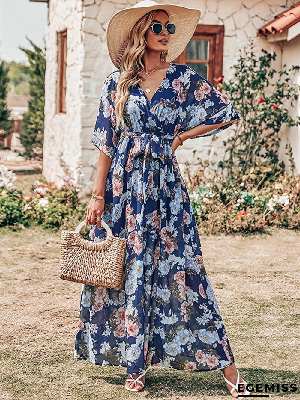 Explosions In Summer V-neck Hot Print Long Dress Women | EGEMISS