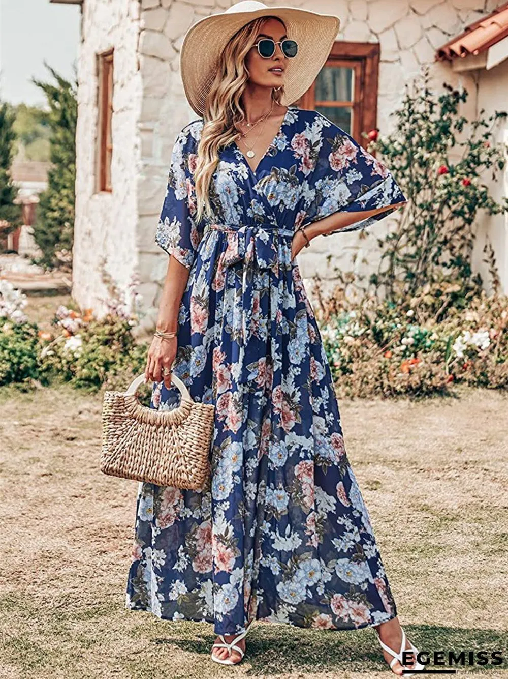 Explosions In Summer V-neck Hot Print Long Dress Women | EGEMISS