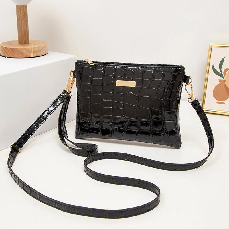 Women’s Pu Leather Solid Color Crocodile Classic Style Square Zipper Crossbody Bag