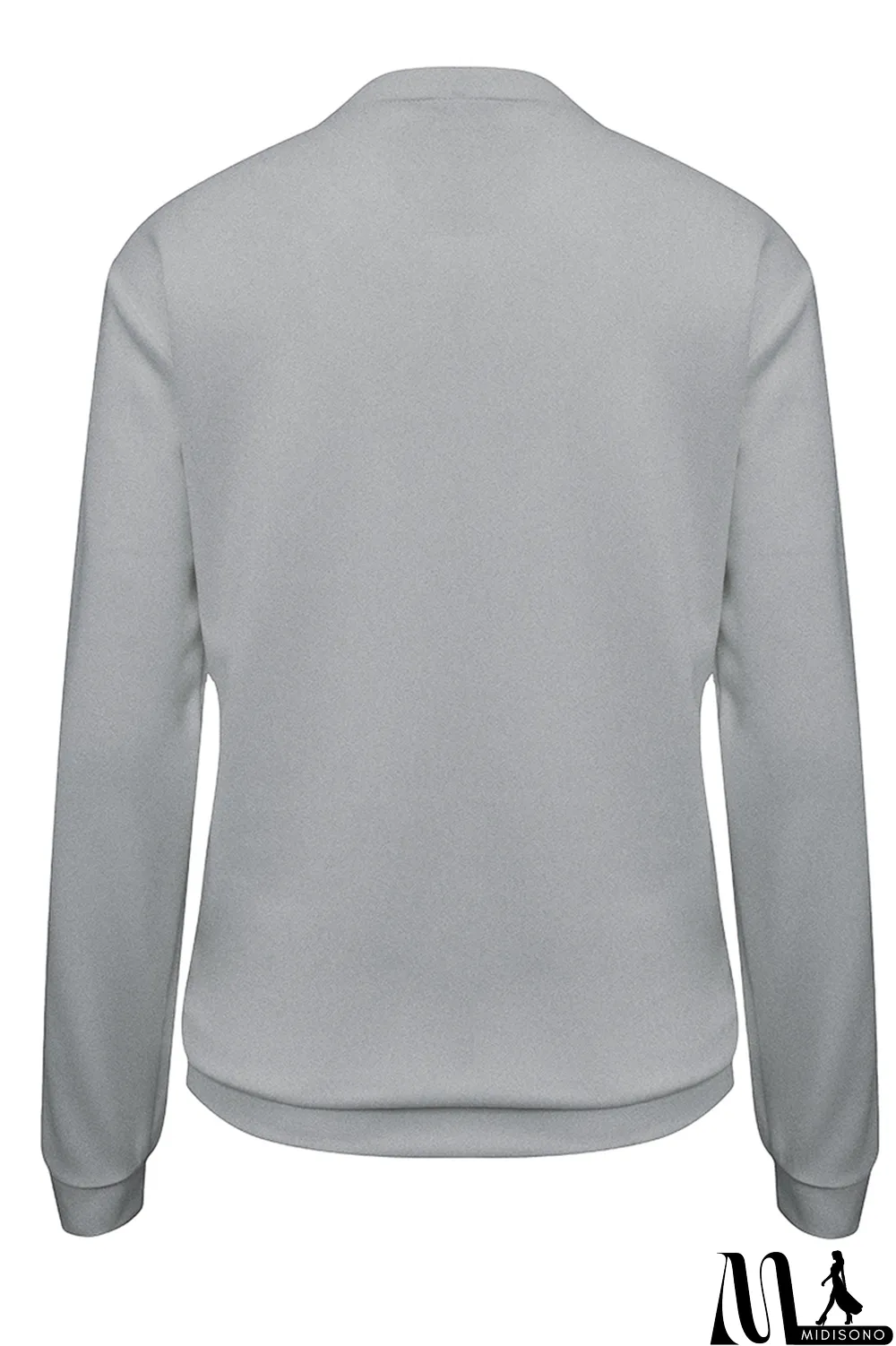 MidiSono - Grey Fashion Party Print Patchwork O Neck Tops