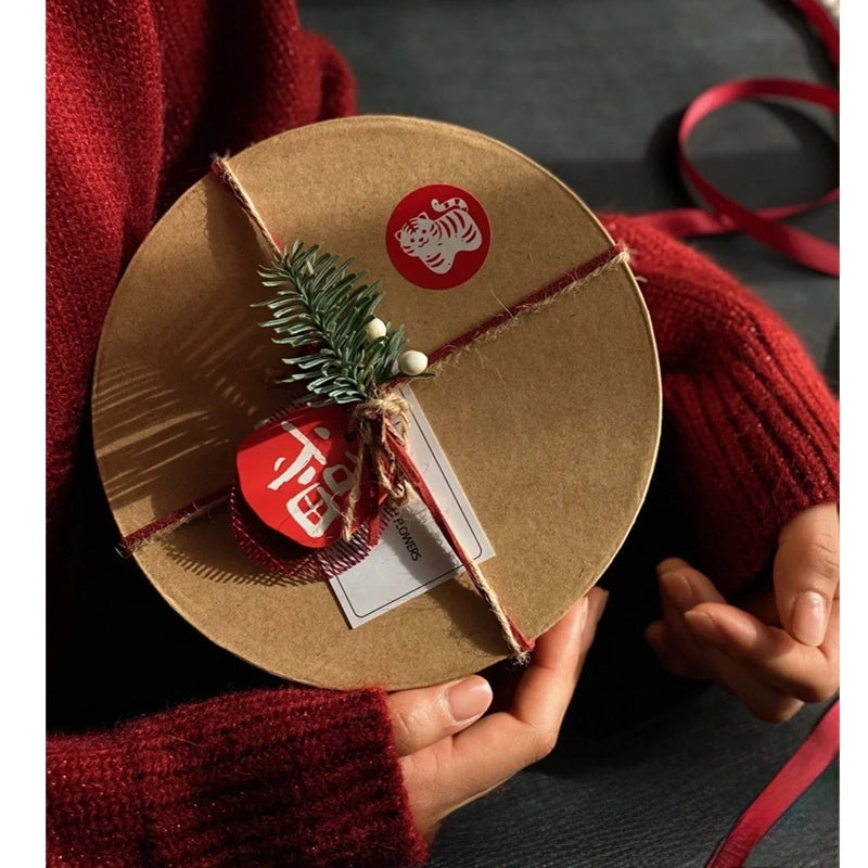 Kraft Paper Round Box DIY Baking Gift Box Cake Pastry Biscuit Packaging Box Accompanying Gift Box