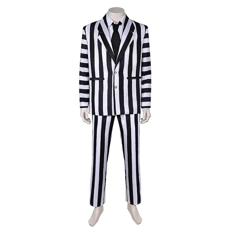 Movie Beetlejuice 2 (2024) Beetlejuice Black And White Suit Outfits Cosplay Costume Halloween Carnival Suit