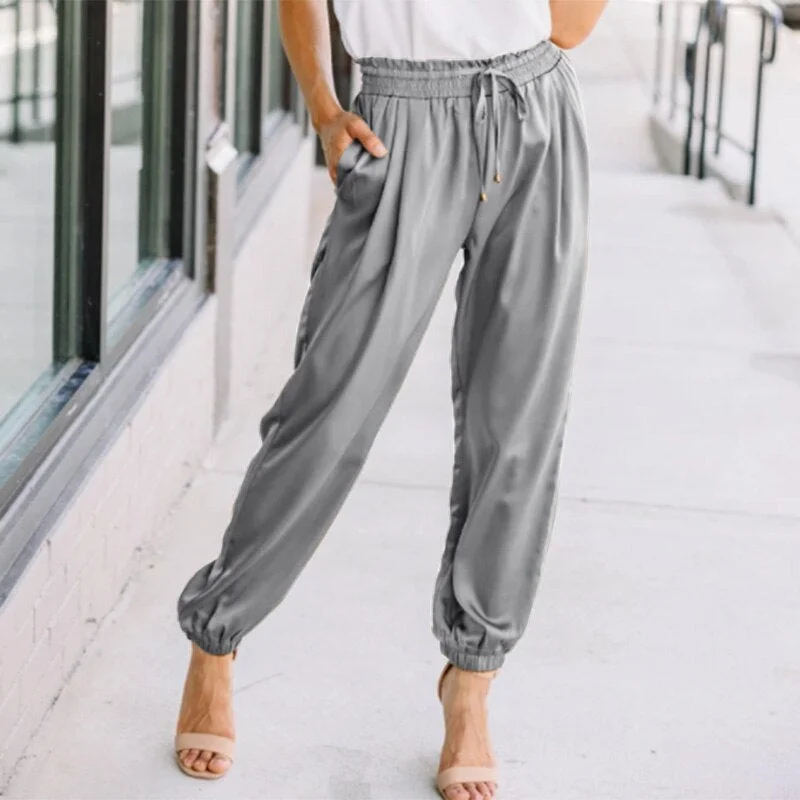 Women Casual Satin Pant ZANZEA Elegant Loose High Elastic Waist Trouser 2022 Spring Lantern Pantalon Palazzo Holiday Pencil Pant