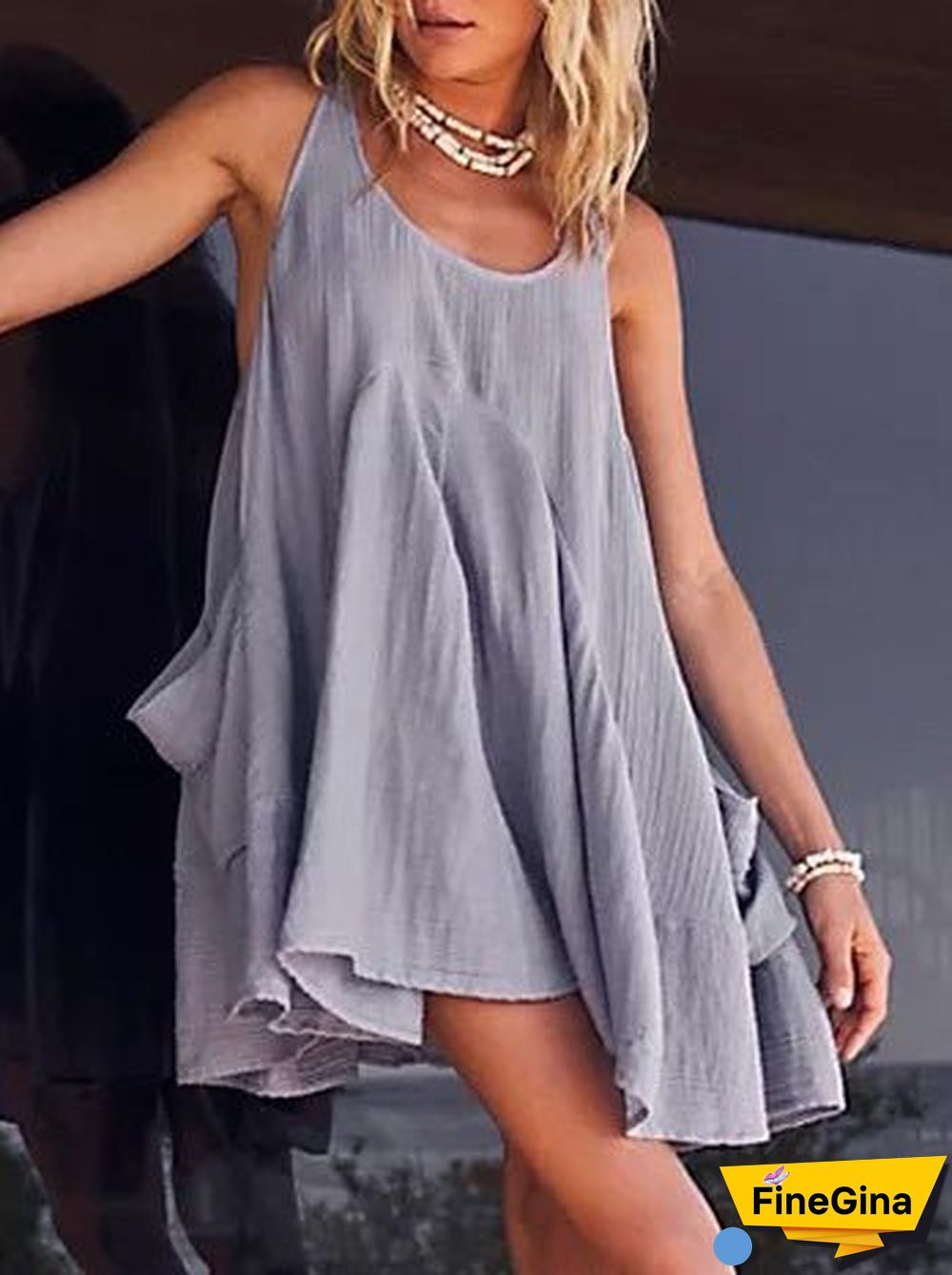 Women'S Dresses Solid Pocket Sleeveless Beach Dress