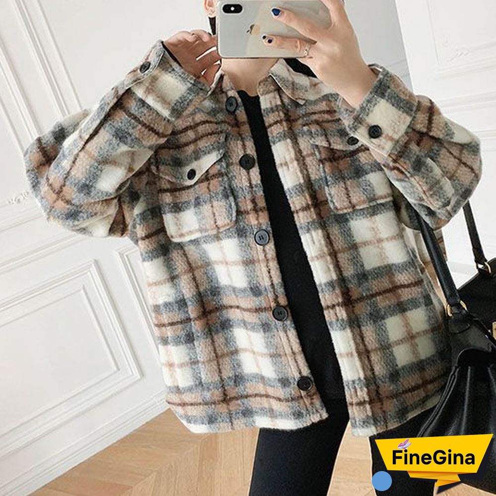 Dyed Pocket Overshirt Check Wool Blend Shirt Jacket