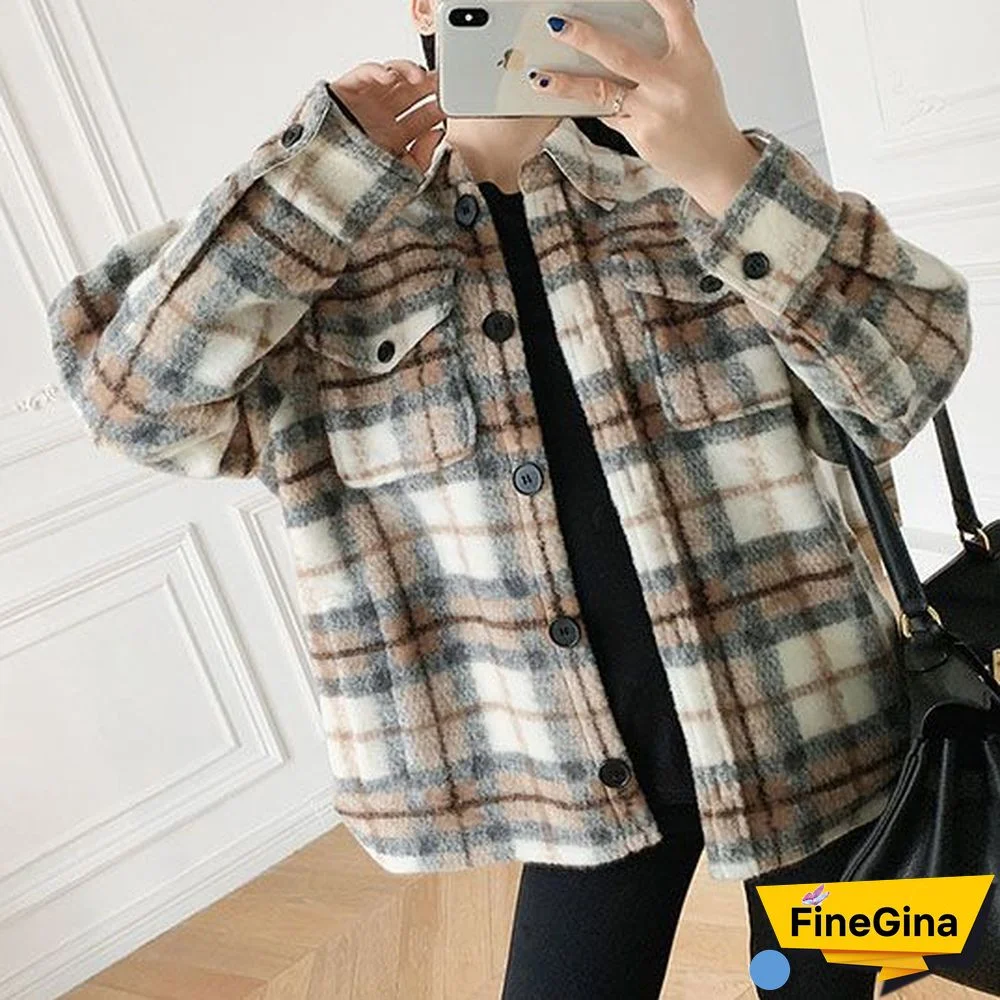 Dyed Pocket Overshirt Check Wool Blend Shirt Jacket