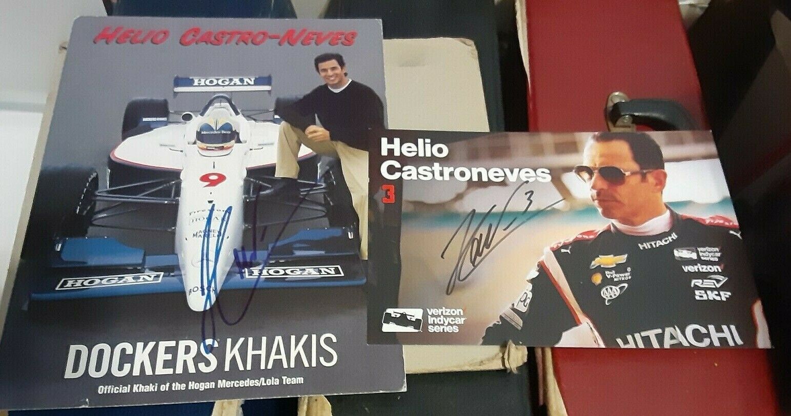 2 HELIO CASTRONEVES Indy 500 Racing Champion SIGNED AUTOGRAPHED Plaque Cards COA