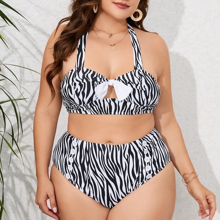 PASUXI Two Piece Swimwear Bikini Plus Size for Fat Women High Waist Swim Wear