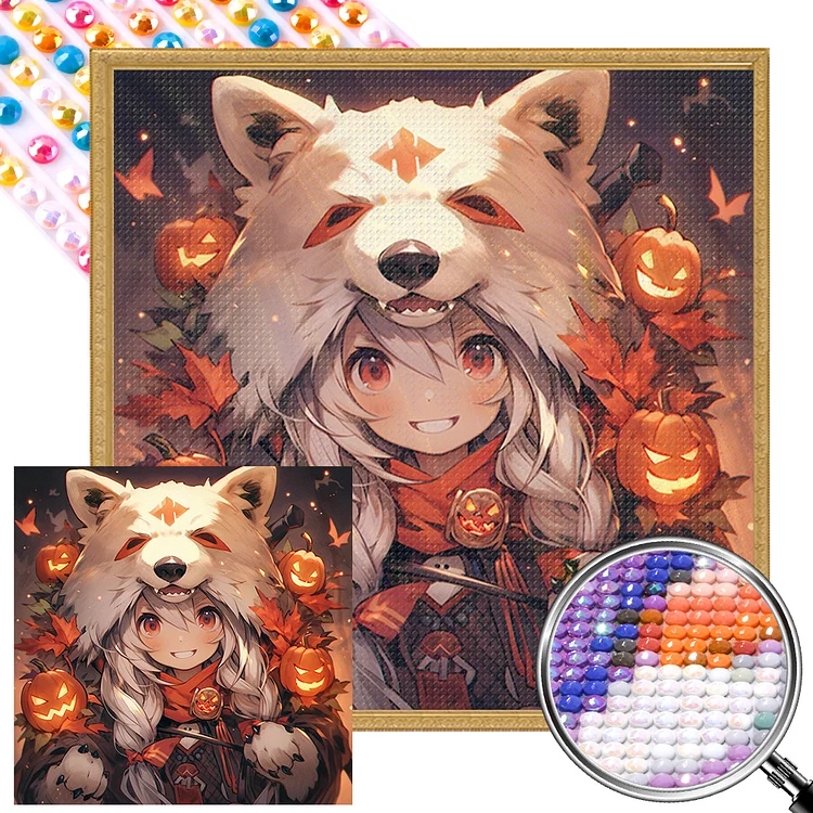 Full Diamond Halloween Wolf Girl - Full Drill Diamond Painting