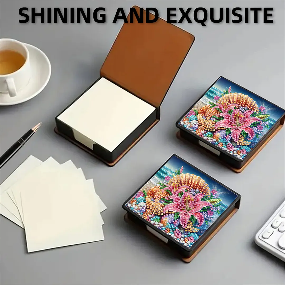 5D Flower DIY PU Diamond Painting Notecard Box with 160 Sheets Paper Note Holder