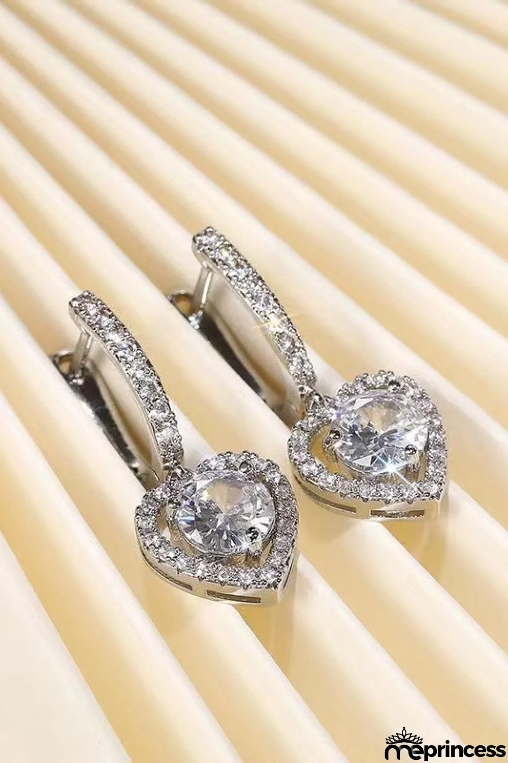 2 Carat Moissanite Platinum-Plated Heart Drop Earrings