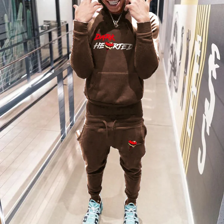 Dark Hearted Print Hoodie Sweatpants Two Piece Set