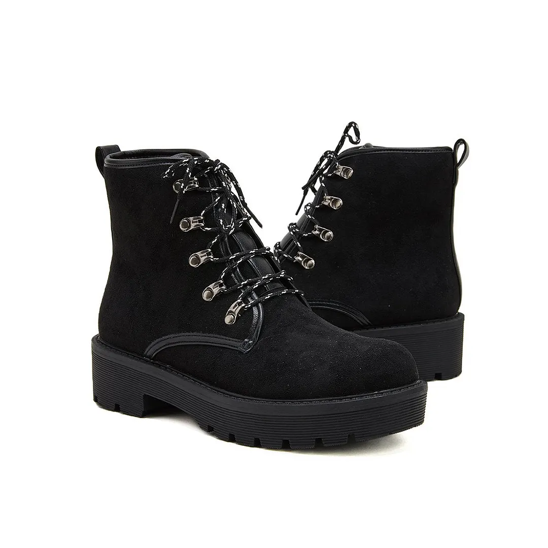 Women's Simple Faux Suede Lace Up Combat Boots