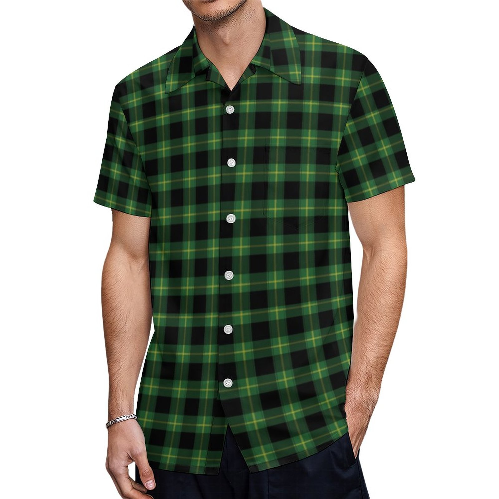 Flannel Green Buffalo Plaid Pattern Fall Autumn Hawaiian Shirt Mens Button Down Tropical Hawaii Beach Shirts