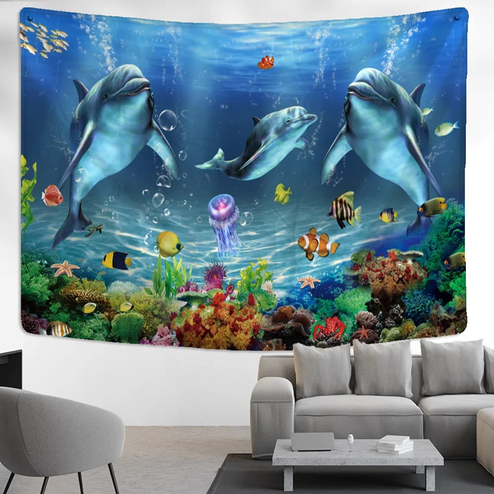 Underwater World Tapestry Wall Hanging Bohemian Hippie Tapiz Aesthetic Art Bedroom Dormitory Home Decor