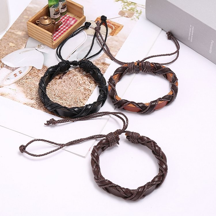 Men's vintage braided cowhide bracelet