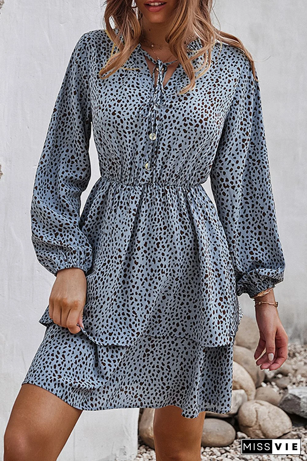 Elegant Print Split Joint Frenulum V Neck A Line Dresses