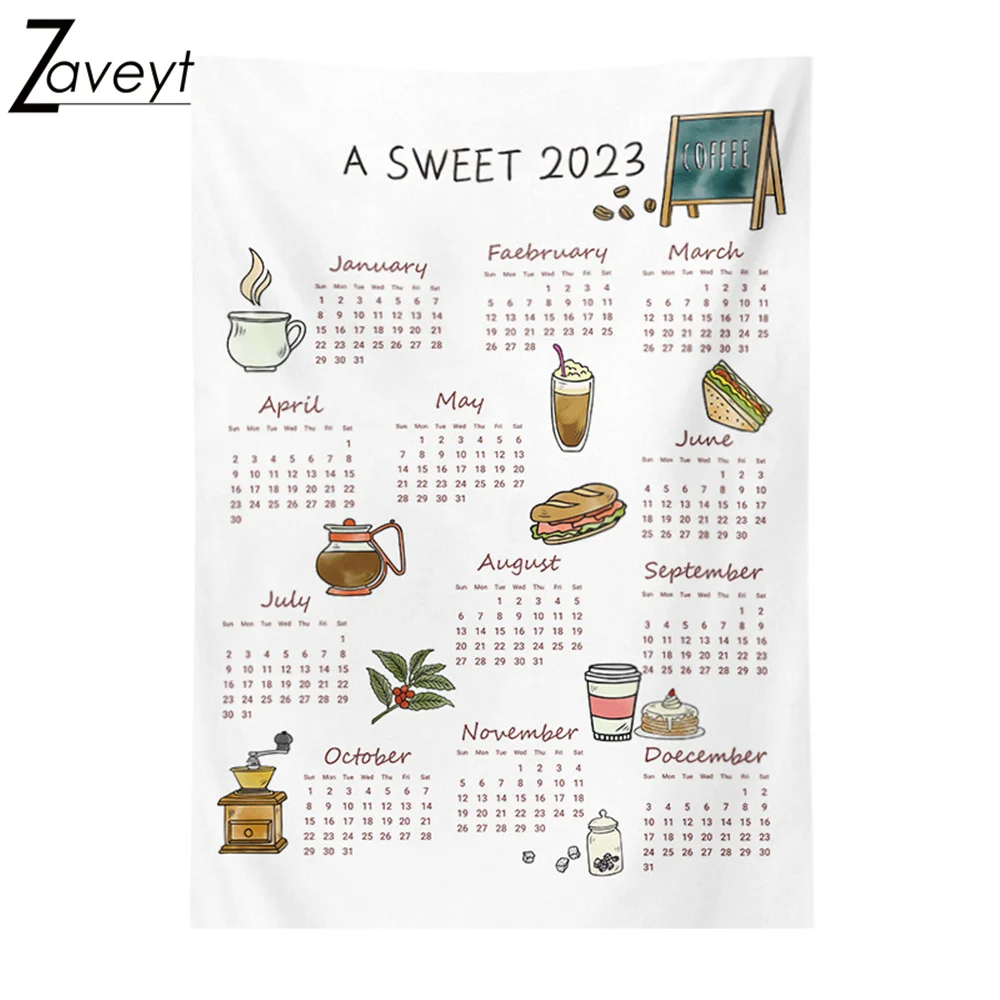 Nigikala 2023 New Year Cartoon Calendar Hanging Cloth Student Child Study Room Decor Wall Tapestry Annual plan Bedroom Background