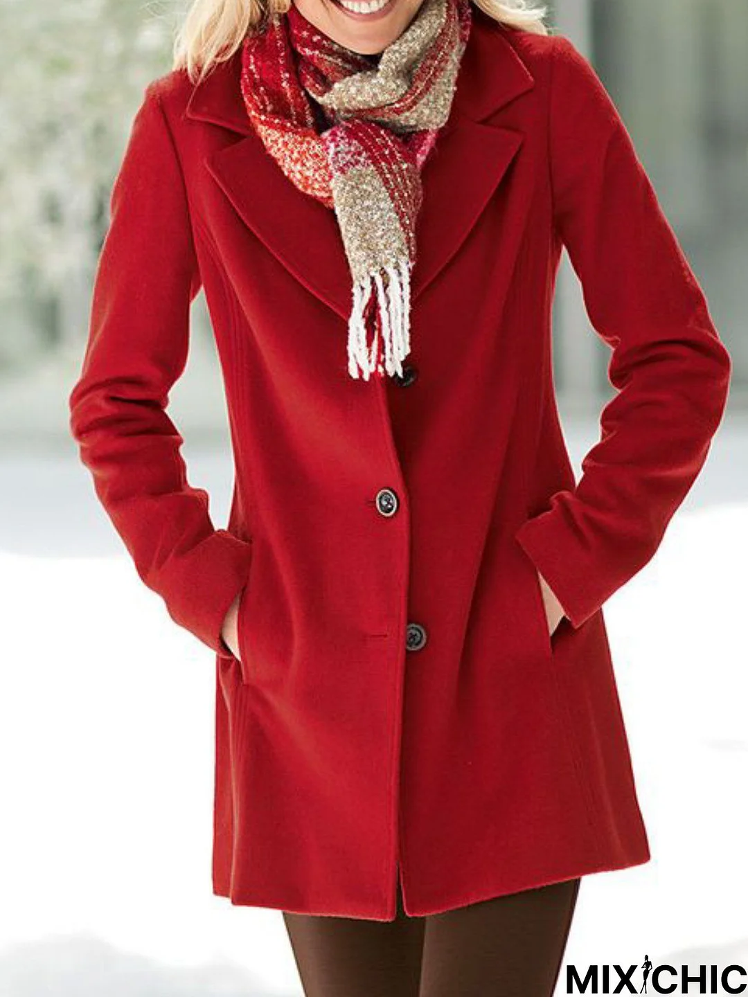 Casual Winter Solid V neck Buttoned Mid-weight Daily Long sleeve Cotton-Blend Jacket for Women