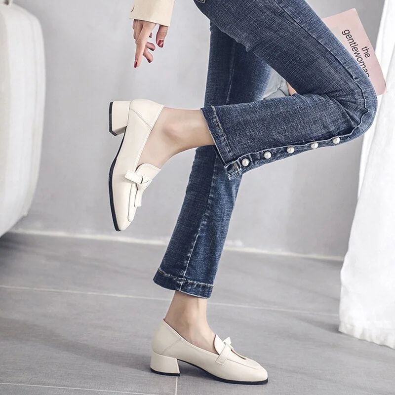 2020 New Chic Women Pumps Butterfly-knot High Heel Shoes Slip-on Beige Microfiber Ladies Office Casual Shoes Pumps
