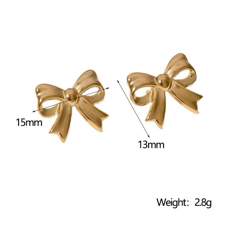 1 Pair IG Style Cute Minimalist Bow Knot 304 Stainless Steel 18K Gold Plated Ear Studs