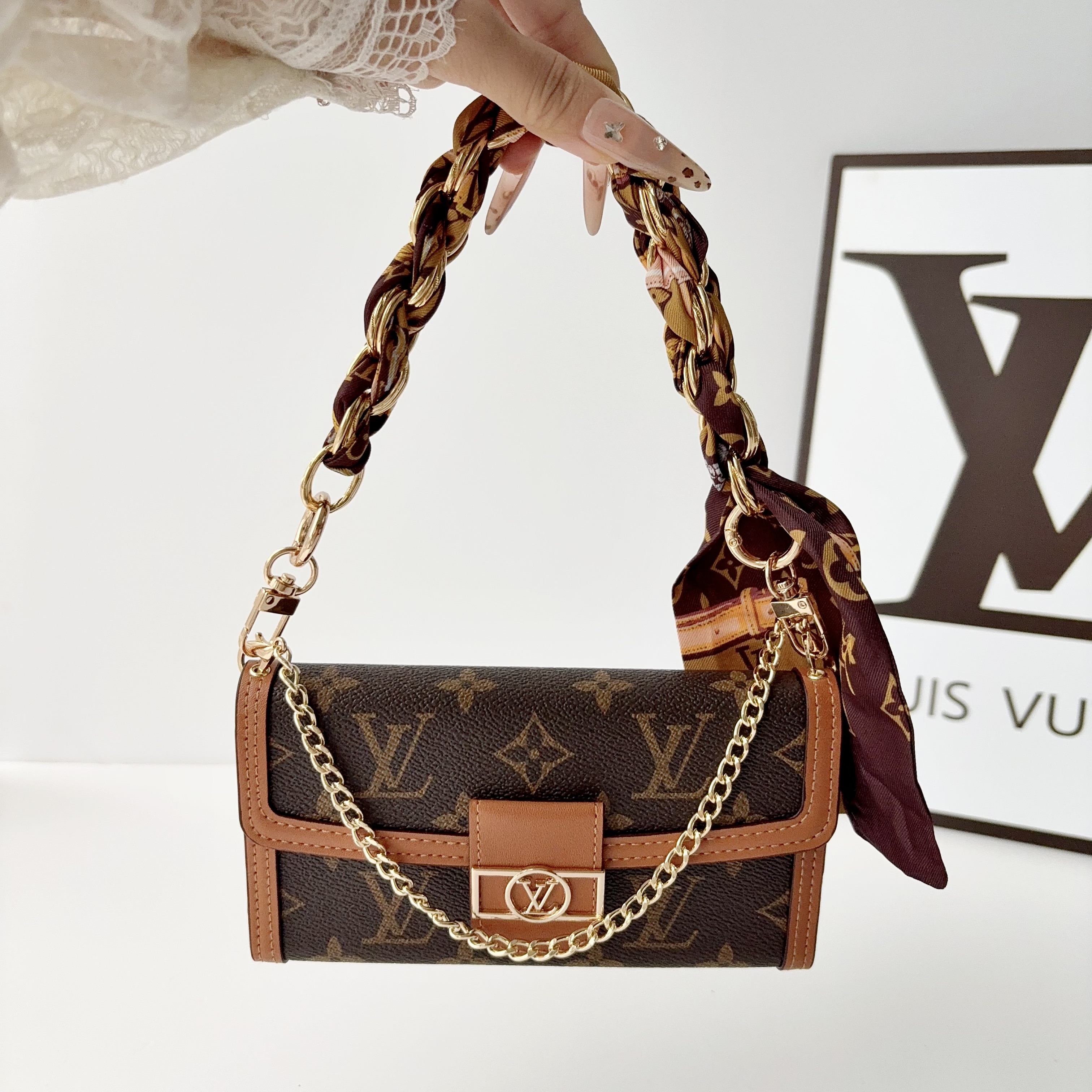 Louis Vuitton Silk Scarf Chain Wallet Samsung Galaxy Case | Luxury Monogram Crossbody Purse Cover