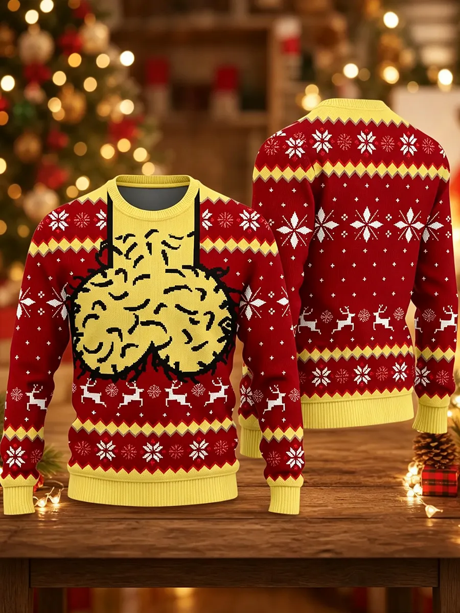 Men s Funny Fair Isle Christmas Print Crew Neck Ugly Sweater
