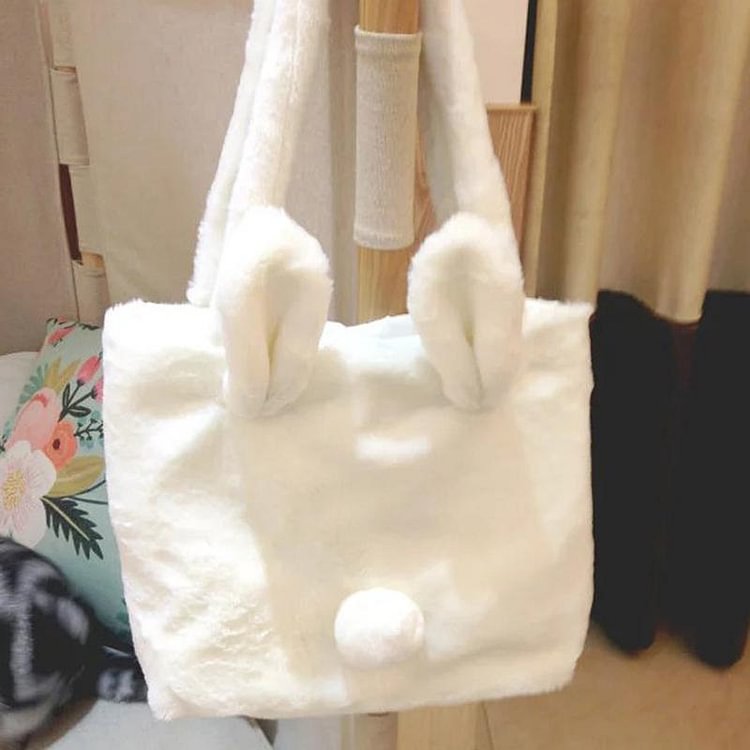 Cute Furry Rabbit Ears Tail Tote Bag - Modakawa Modakawa