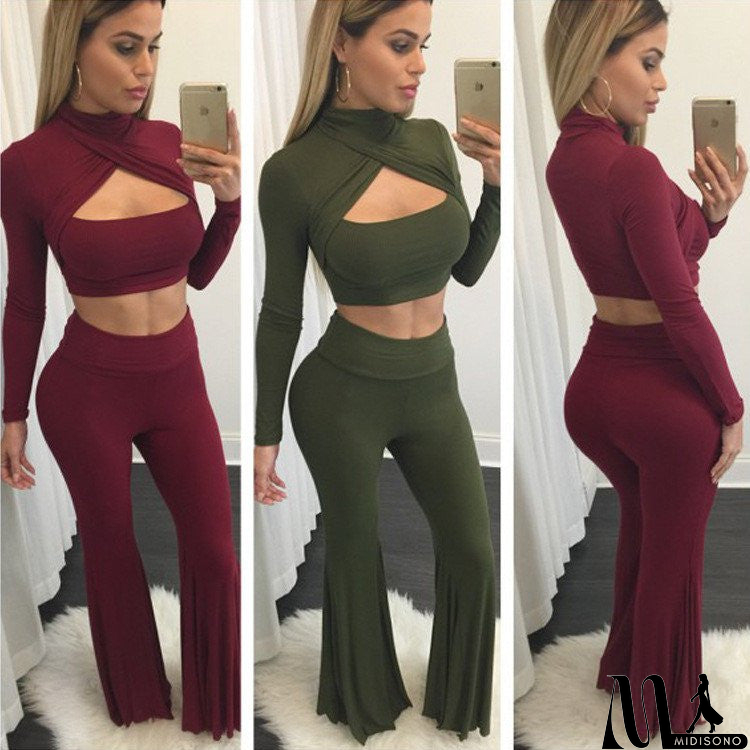 MidiSono - LONG-SLEEVED TWO-PIECE HIGH WAIST LONG PANTS