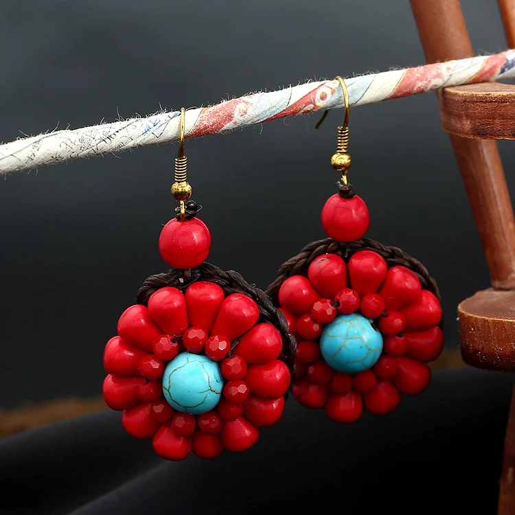 Retro Bohemia Water Drop Flower Handmade Earrings