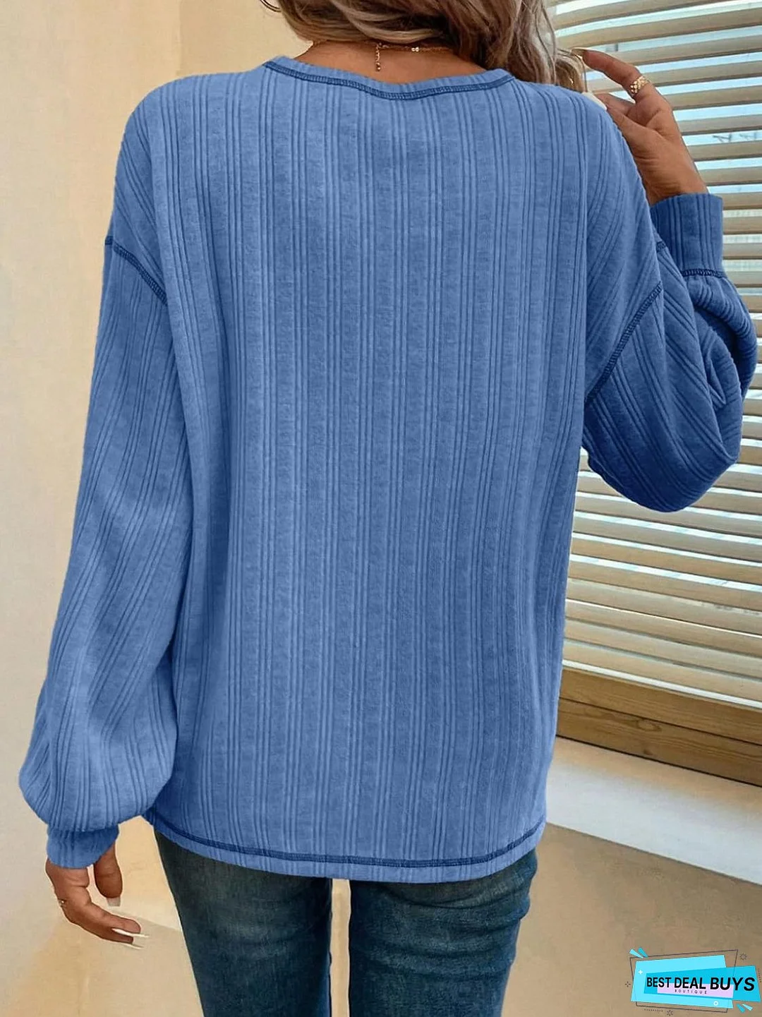 Mandy Contrast Stitching Round Neck Long Sleeve T-Shirt