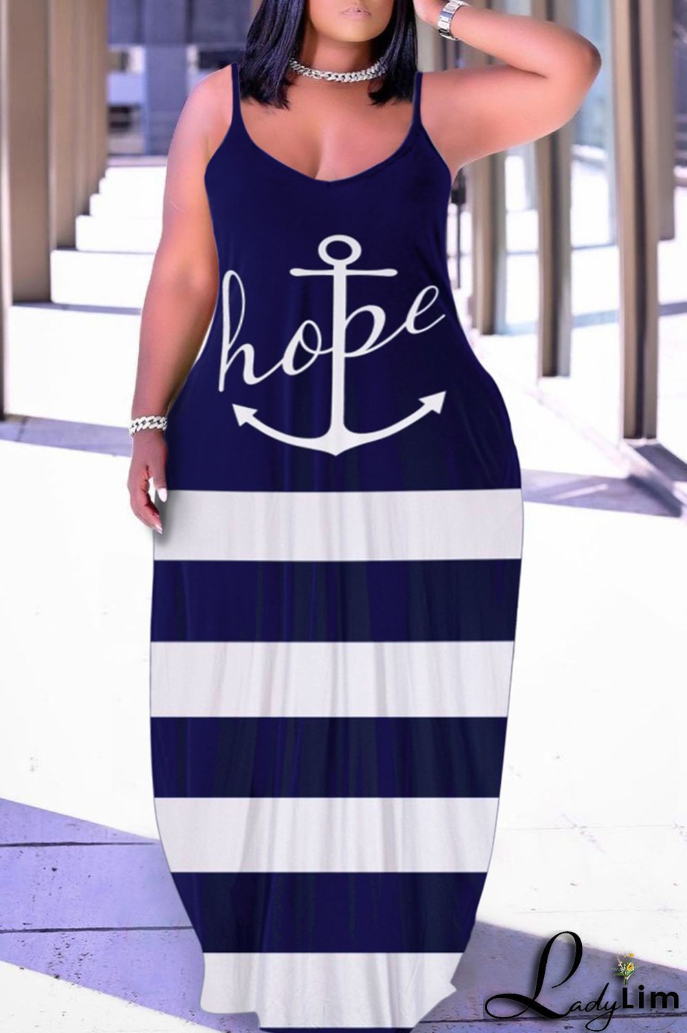 Black Red Fashion Sexy Plus Size Casual Print Backless Spaghetti Strap Long Dress