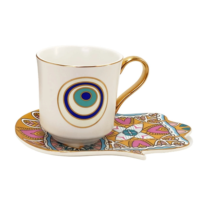 Retro Devil’s Eye White Porcelain Placemat Mug 1 Set