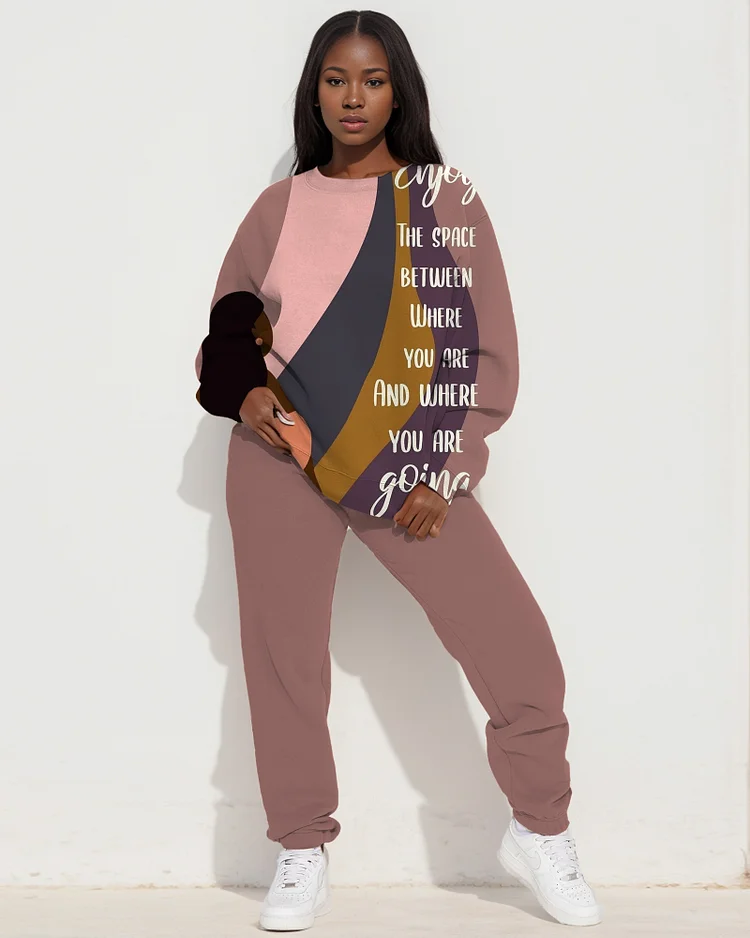 Black Girls Letter Printed Long Sleeve Round Neck Sweatshirt and Solid Color Casual Pants Set